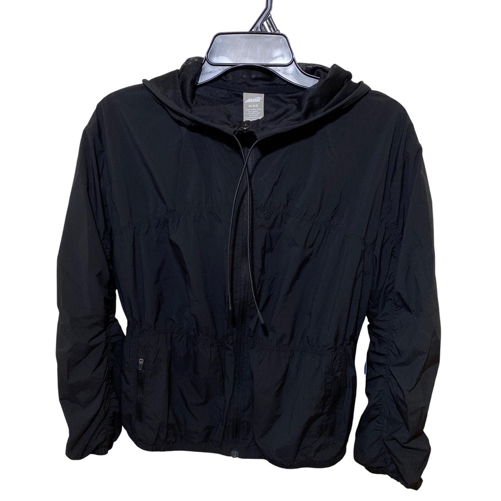 Avia Ripstop Jacket Black Soot Hooded Windbreaker Full Zip Recycled XS 0-2 NEW
